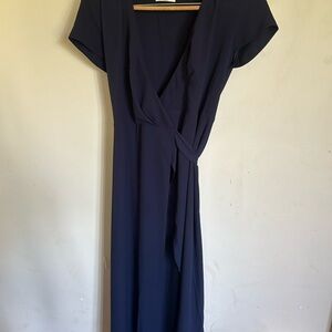 Babaton Blue Wrap Maxi Dress V-Neck Cap Sleeve